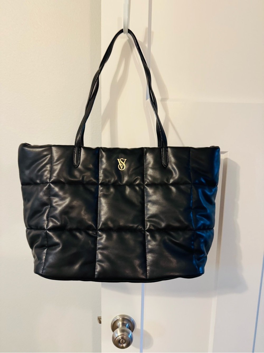 Victoria's Secret Black Quilted Tote with Gold Logo